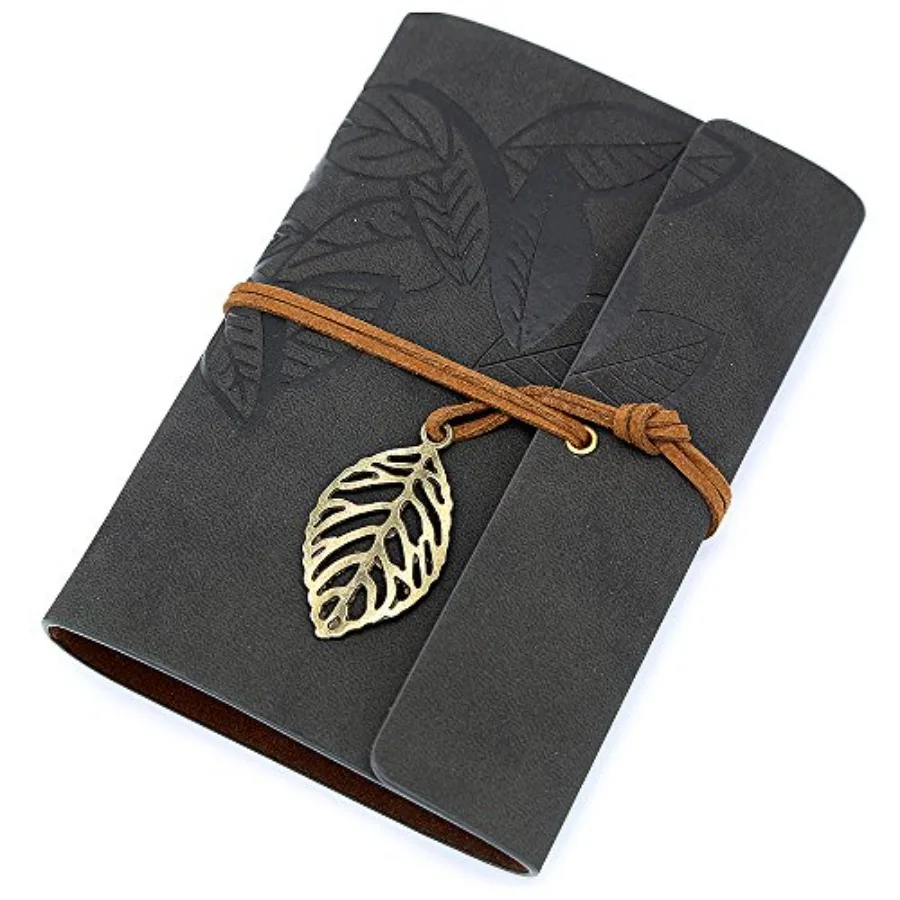 Mini Vintage Leather Journal, Pocket Size Refillable Loose Leaf Notebook, Retro PU Cover with Metal Leaf Pendant, Blank Kraft P
Mini Vintage Leather Journal, Pocket Size Refillable Loose Leaf Notebook, Retro PU Cover with Metal Leaf Pendant, Blank Kraft P