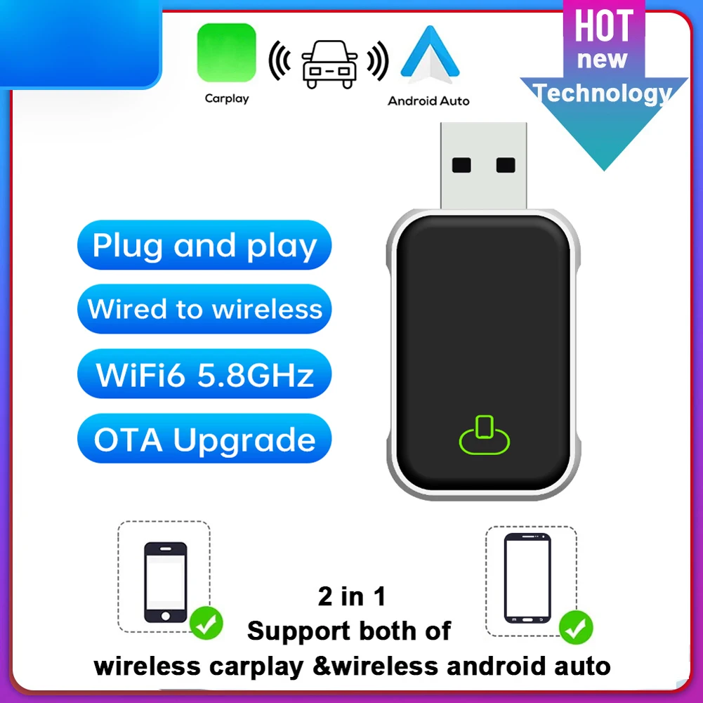 Wired To Wireless Carplay & Android Auto 2 in 1 Dongle Voice Control Mini Adapter for Cars with OEM Wired CarPlay Android Auto
Wired To Wireless Carplay & Android Auto 2 in 1 Dongle Voice Control Mini Adapter for Cars with OEM Wired CarPlay Android Auto