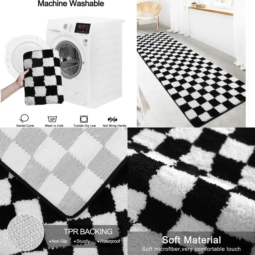 Large 24x71 Black & White Checkered Machine Washable Non-Slip Bath Mat, Water Absorbent Soft Microfiber Rug for Tub, Shower, Flo
Large 24x71 Black & White Checkered Machine Washable Non-Slip Bath Mat, Water Absorbent Soft Microfiber Rug for Tub, Shower, Flo