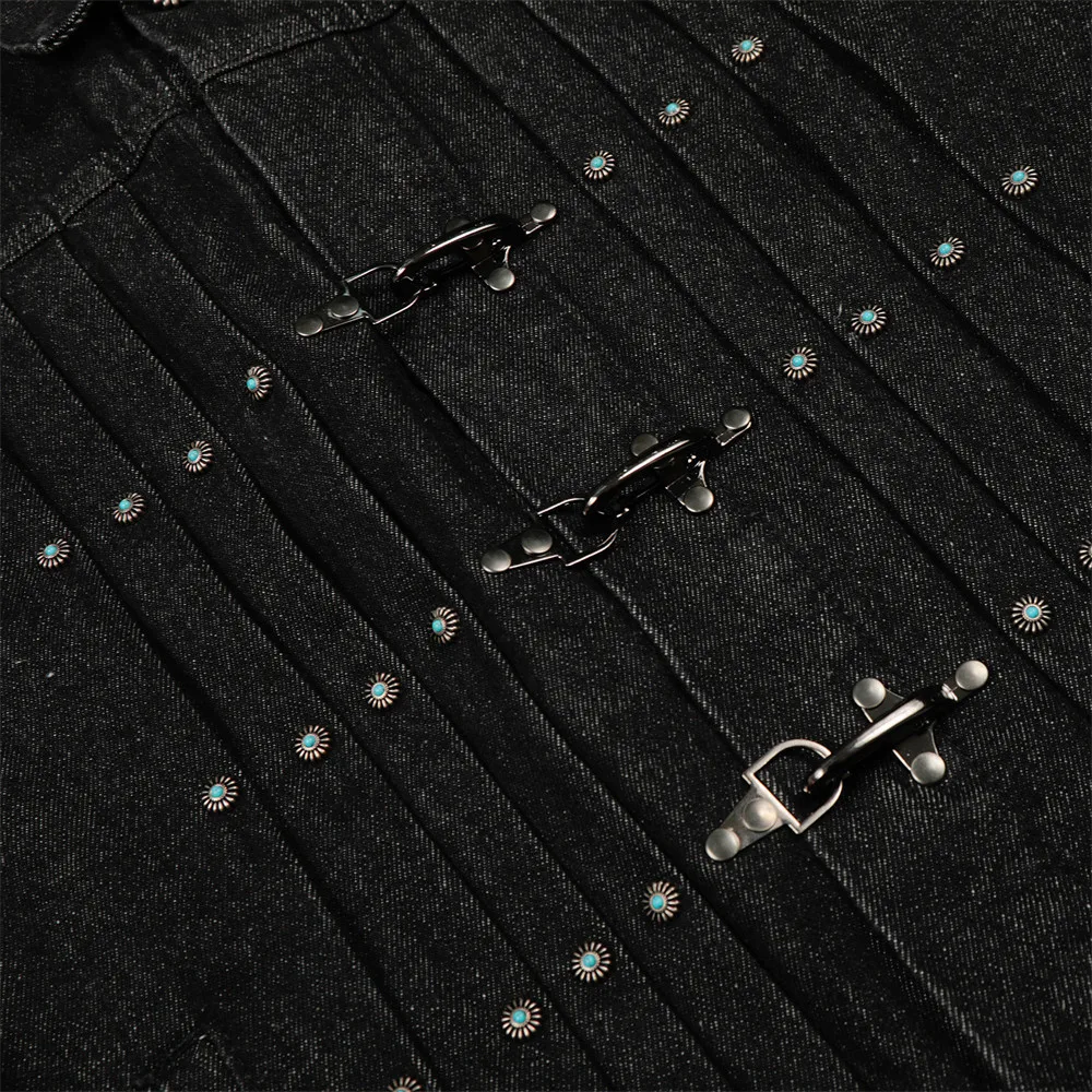 Mens Jacket Punk Vintage Streetwear Black Denim Short Coat Metal Buckle Studded Design Pleated Detail Retro Cool Hip Hop Fashion 24 Sa39ccebf492244a5b8be079486ff3ef9j