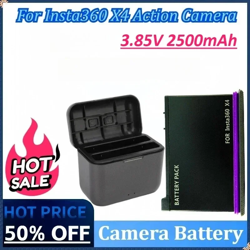 For Insta360 X4 Action Camera Battery 3.85V 2500mAh +2-Slot Charger Fast Charge Hub for Insta360 X4 Battery Power Accessories
For Insta360 X4 Action Camera Battery 3.85V 2500mAh +2-Slot Charger Fast Charge Hub for Insta360 X4 Battery Power Accessories