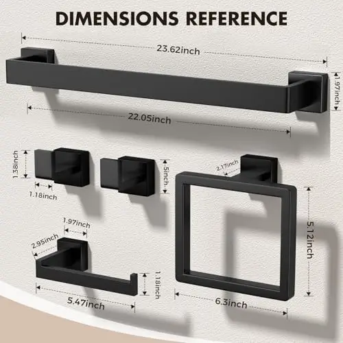10-Piece Matte Black Stainless Steel Bathroom Organizer Set Featuring Wall-Mounted Towel Bar, Ring, Hooks And Shelf
10-Piece Matte Black Stainless Steel Bathroom Organizer Set Featuring Wall-Mounted Towel Bar, Ring, Hooks And Shelf