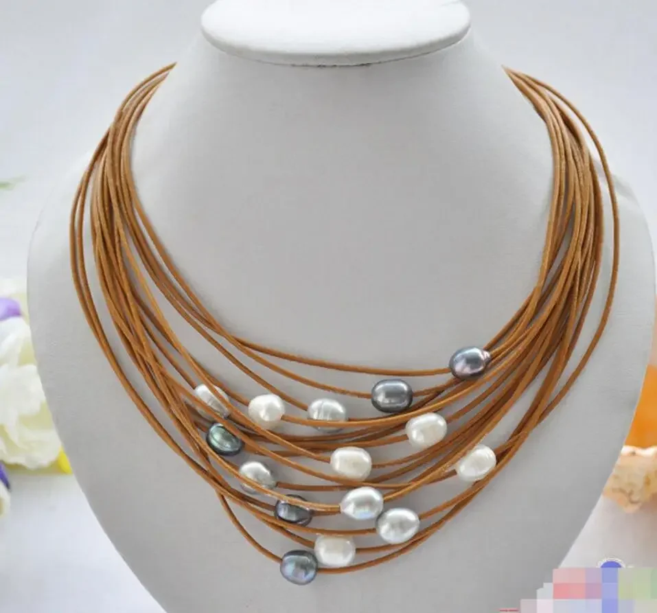 Fashion jewelry 15row 18" 13mm white black gray rice pearl coffee leather necklace Noble style Natural Fine j
Fashion jewelry 15row 18" 13mm white black gray rice pearl coffee leather necklace Noble style Natural Fine j