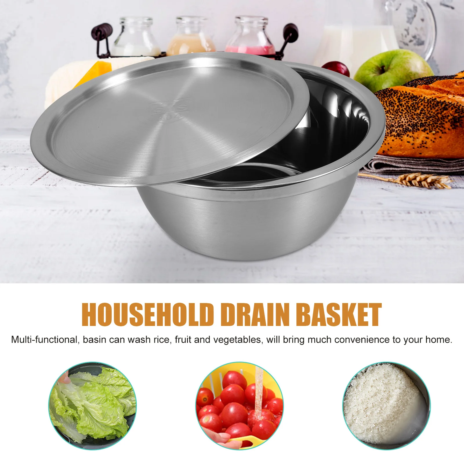 Stainless Steel Wash Basin Mixing Bowl Vegetable Container for Food Washing Drainage Kitchen Tools Accessories
Stainless Steel Wash Basin Mixing Bowl Vegetable Container for Food Washing Drainage Kitchen Tools Accessories