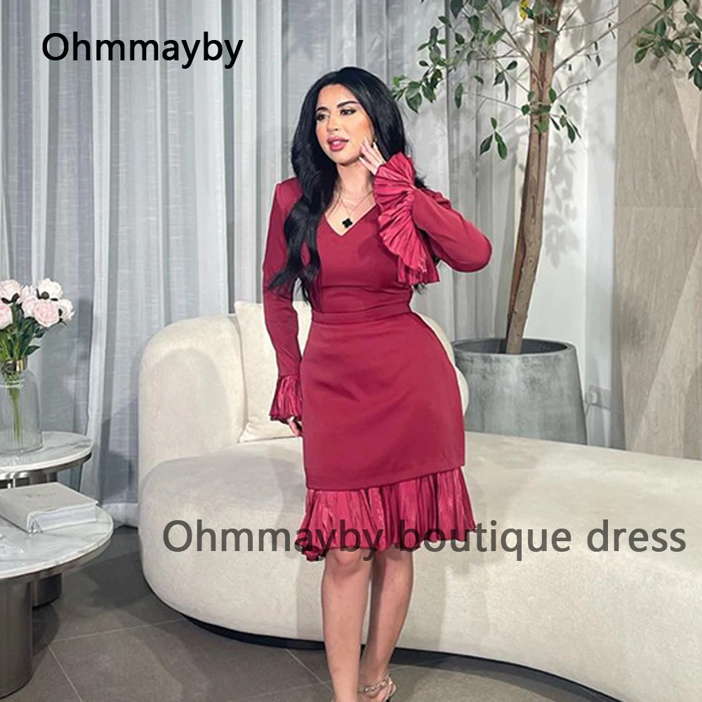 Fuchisa Mermaid Short Prom Dresses V Neck Long Sleeve Arabian Dubai Formal Evening Dress Knee Length Evening Party Gowns
Fuchisa Mermaid Short Prom Dresses V Neck Long Sleeve Arabian Dubai Formal Evening Dress Knee Length Evening Party Gowns
