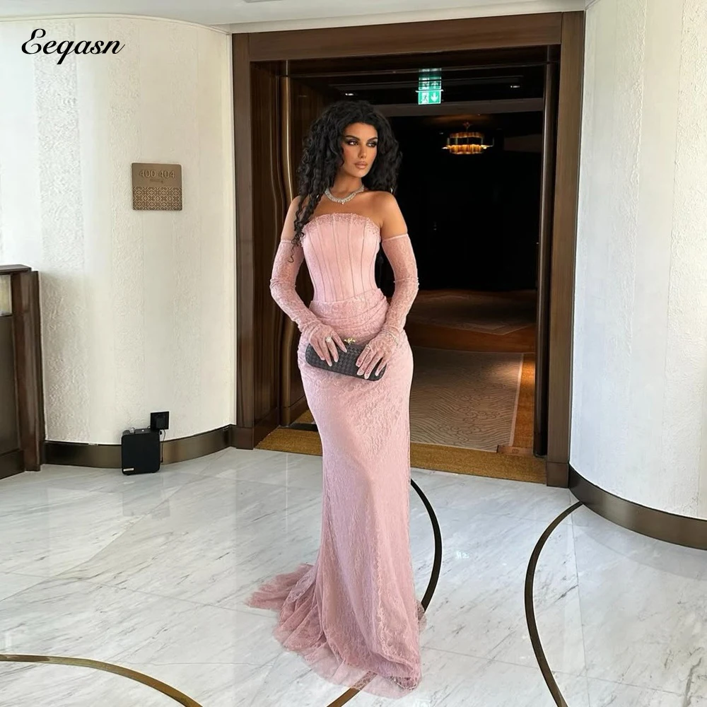 Customized Lace Strapless Mermaid Prom Dresses Floor-Length Vestidos De Noche Elagant Ruched Formal Evening Gown 2025
Customized Lace Strapless Mermaid Prom Dresses Floor-Length Vestidos De Noche Elagant Ruched Formal Evening Gown 2025
