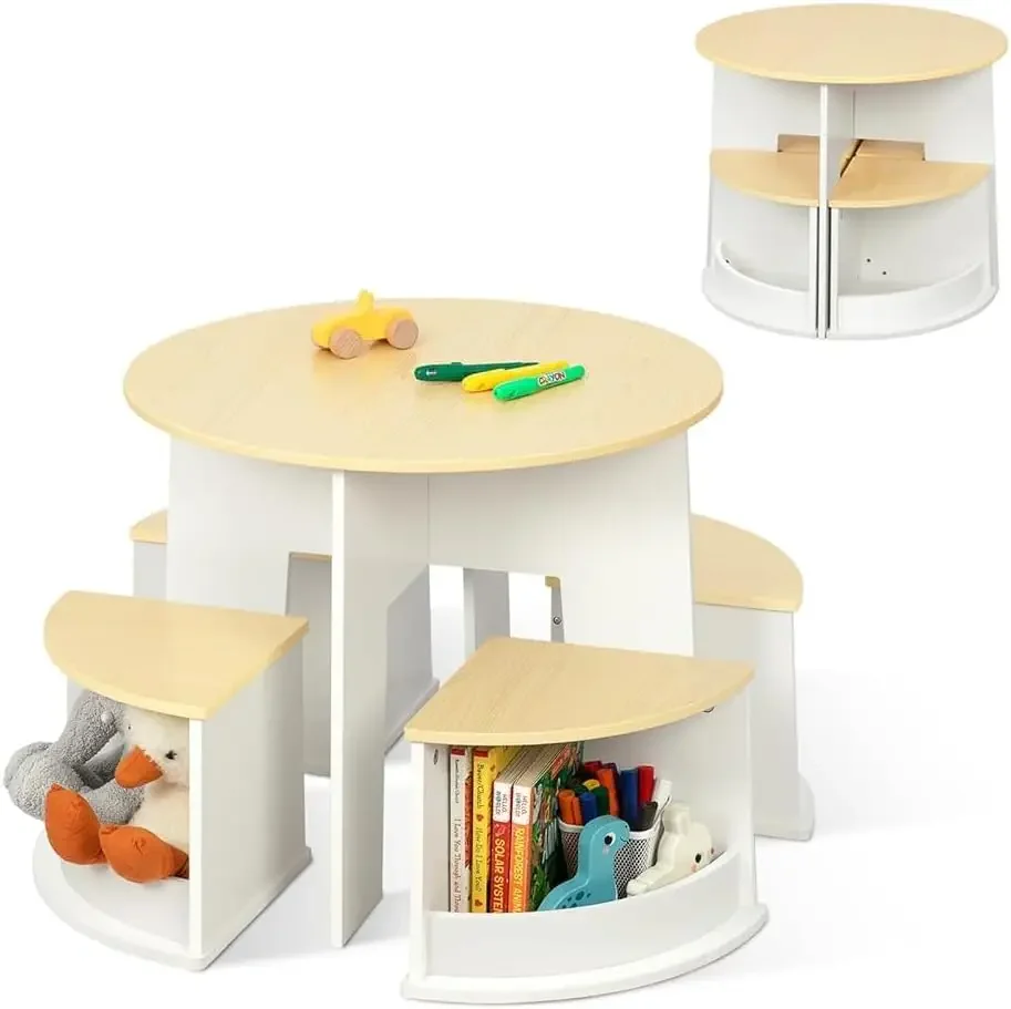 Toddler Table and Chair Set, Wooden Round Table with 4 Storage Stools, Kids Tables and Chairs for Crafts, Reading and Play
Toddler Table and Chair Set, Wooden Round Table with 4 Storage Stools, Kids Tables and Chairs for Crafts, Reading and Play