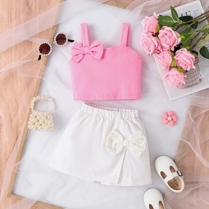 Summer Cute Girls' Outfit Toddler and Little Kids Bowknot Strap Top+White Skirt Pants
Summer Cute Girls' Outfit Toddler and Little Kids Bowknot Strap Top+White Skirt Pants