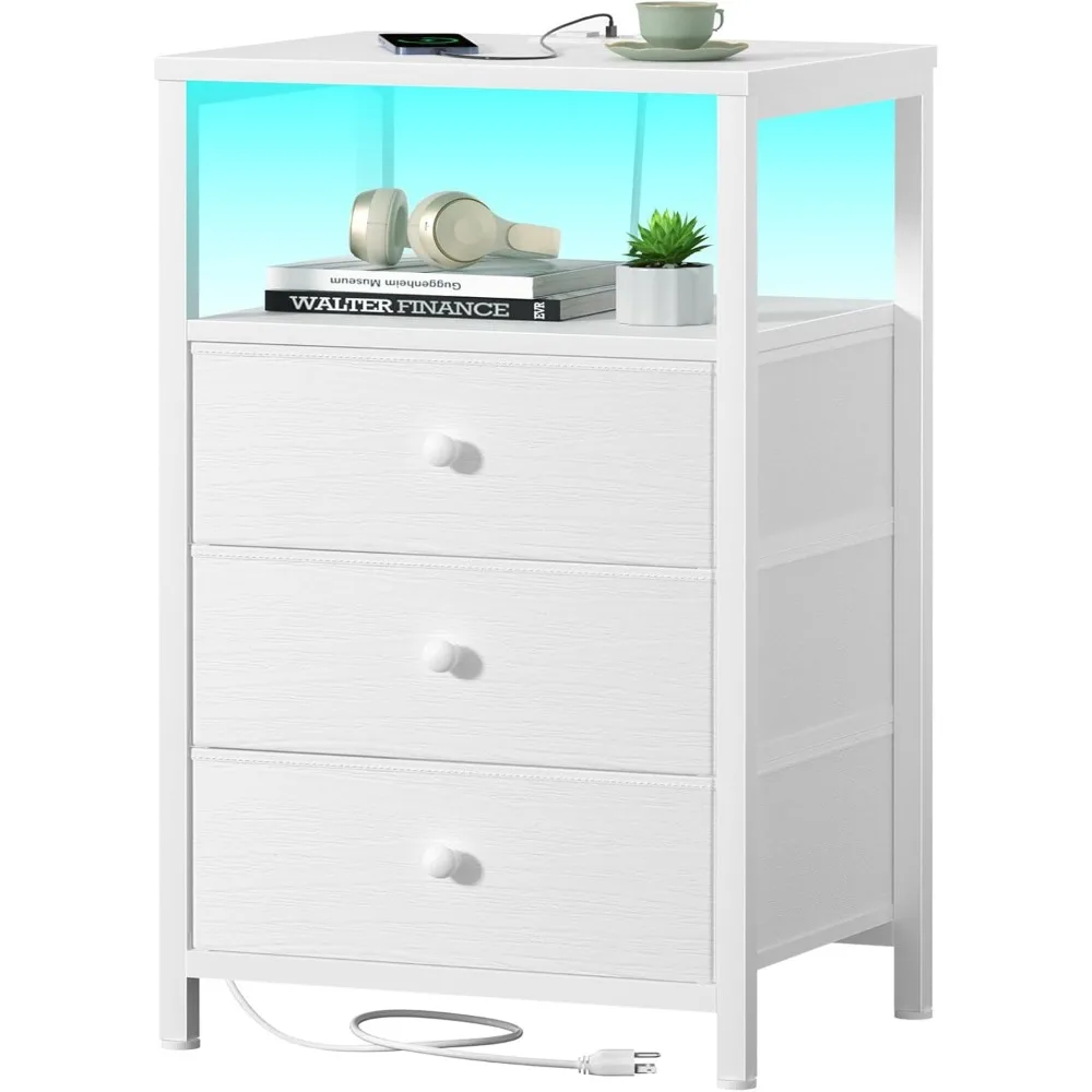 White Night Stand with 3 Fabric Drawers, Nightstand with Charging Station LED Nightstand for Bedroom, Bedside Table with USB Po
White Night Stand with 3 Fabric Drawers, Nightstand with Charging Station LED Nightstand for Bedroom, Bedside Table with USB Po