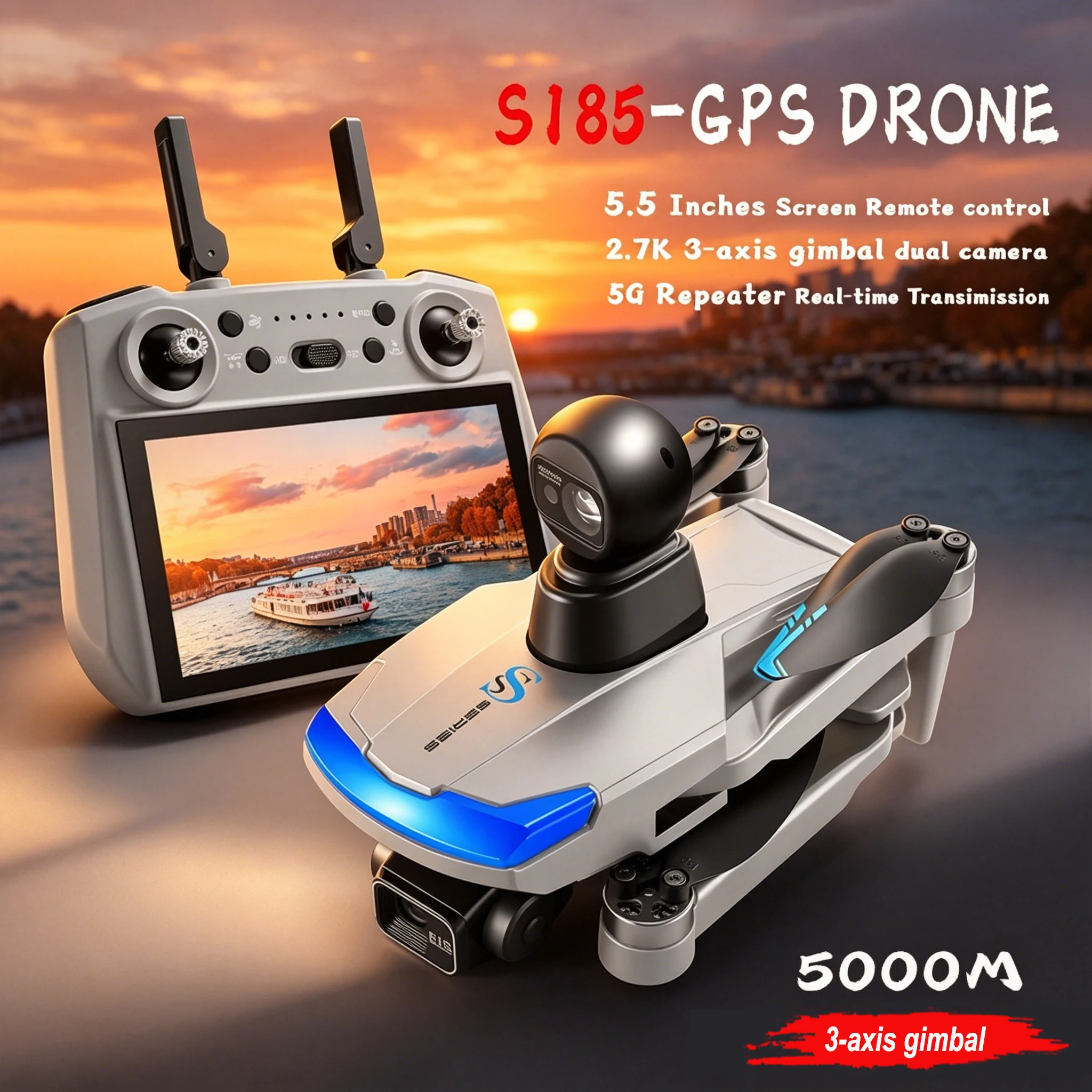 New S185 GPS Drone Professional 2.7K EIS Dual Camera 3-axis PTZ Obstacle Avoidance Brushless 5G FPV Screen Remote Control Drones
New S185 GPS Drone Professional 2.7K EIS Dual Camera 3-axis PTZ Obstacle Avoidance Brushless 5G FPV Screen Remote Control Drones