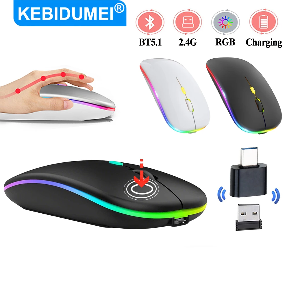 KEBIDUMEI Bluetooth Mouse Dual-Mode 2.4G Wireless Mouse RGB Rechargeable Office Mice Silent Click Mice With Receiver for Laptop
KEBIDUMEI Bluetooth Mouse Dual-Mode 2.4G Wireless Mouse RGB Rechargeable Office Mice Silent Click Mice With Receiver for Laptop