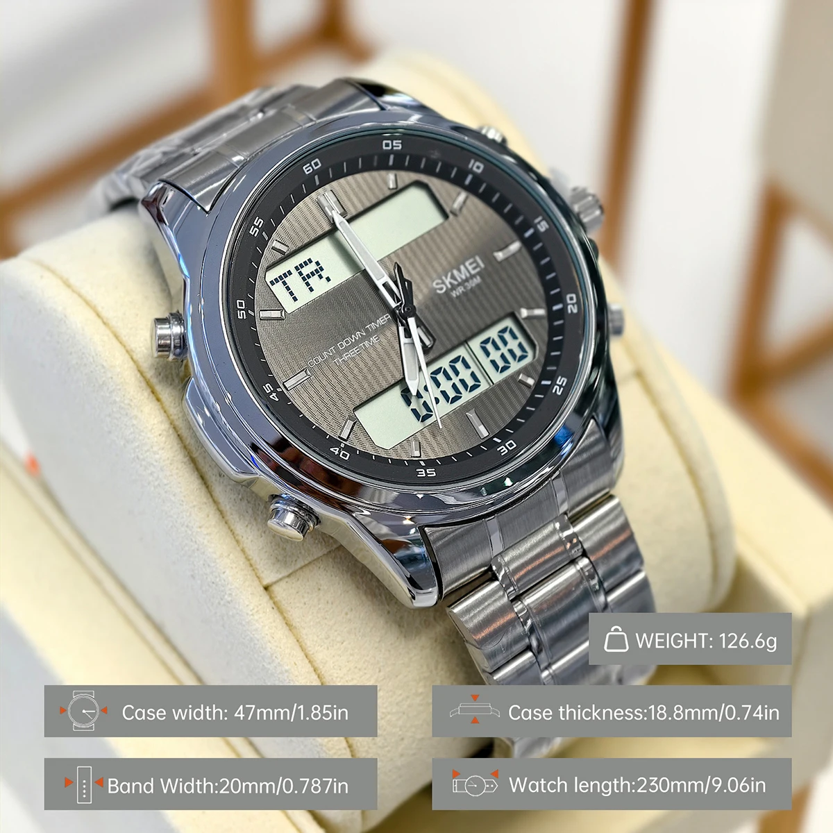 Модные мужские спортивные часы с подсветкой, 3-часовой таймер обратного отсчета, цифровые наручные часы, водонепроницаемый секундомер, будильник
Модные мужские спортивные часы с подсветкой, 3-часовой таймер обратного отсчета, цифровые наручные часы, водонепроницаемый секундомер, будильник