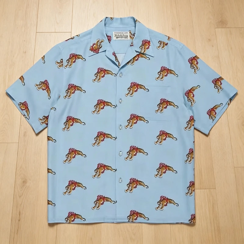 Light Blue Tiger Print WACKO MARIA Hawaiian Shirt Men Casual Short Sleeve Summer Beach Aloha Shirts
Light Blue Tiger Print WACKO MARIA Hawaiian Shirt Men Casual Short Sleeve Summer Beach Aloha Shirts