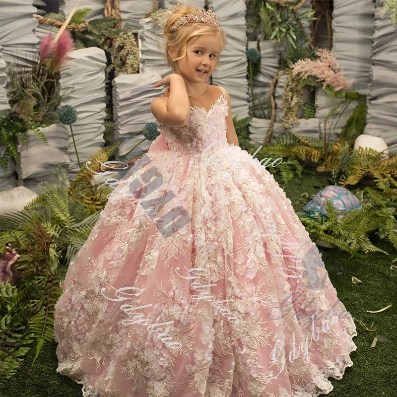 Pink Flower Girl Dresses for Wedding Toddlers 3D Lace Appliques Bow Princess Pageant Dress Kids First Communion Party Ball Gowns
Pink Flower Girl Dresses for Wedding Toddlers 3D Lace Appliques Bow Princess Pageant Dress Kids First Communion Party Ball Gowns