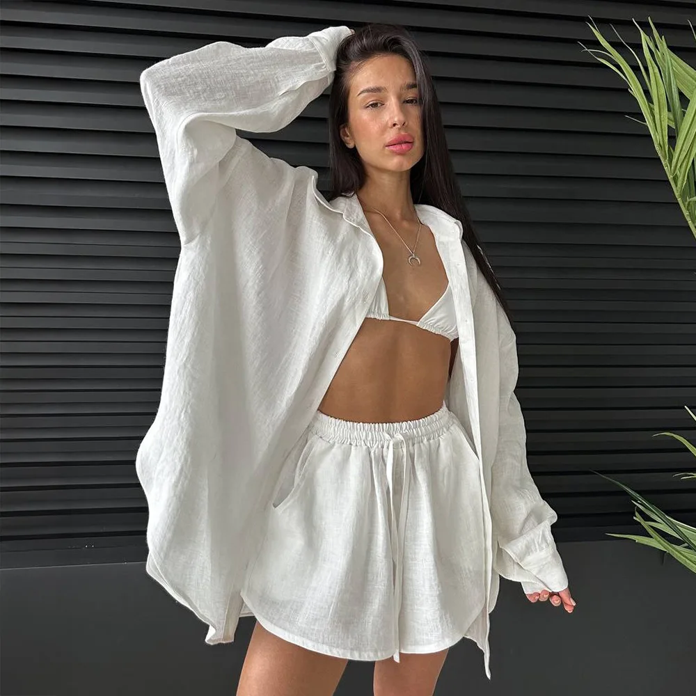 Trend Loose Cotton Shirt Shorts Suit Spring and Summer Women's Fashion Soft Office Travel Casual White Cardigan Top Shorts 2Pcs
Trend Loose Cotton Shirt Shorts Suit Spring and Summer Women's Fashion Soft Office Travel Casual White Cardigan Top Shorts 2Pcs