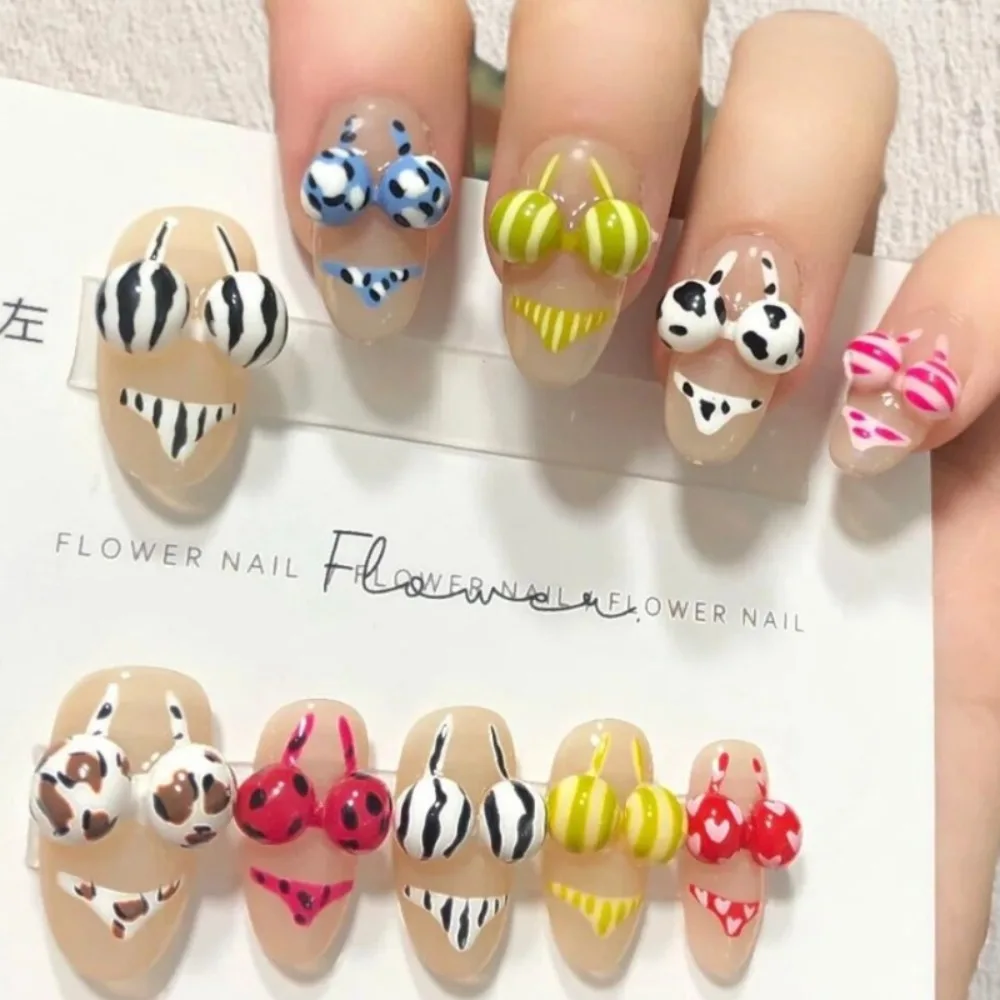 24pcs 3D funny bikini wearing armor European and American sweet cool personality summer style almond shaped fake nails
24pcs 3D funny bikini wearing armor European and American sweet cool personality summer style almond shaped fake nails