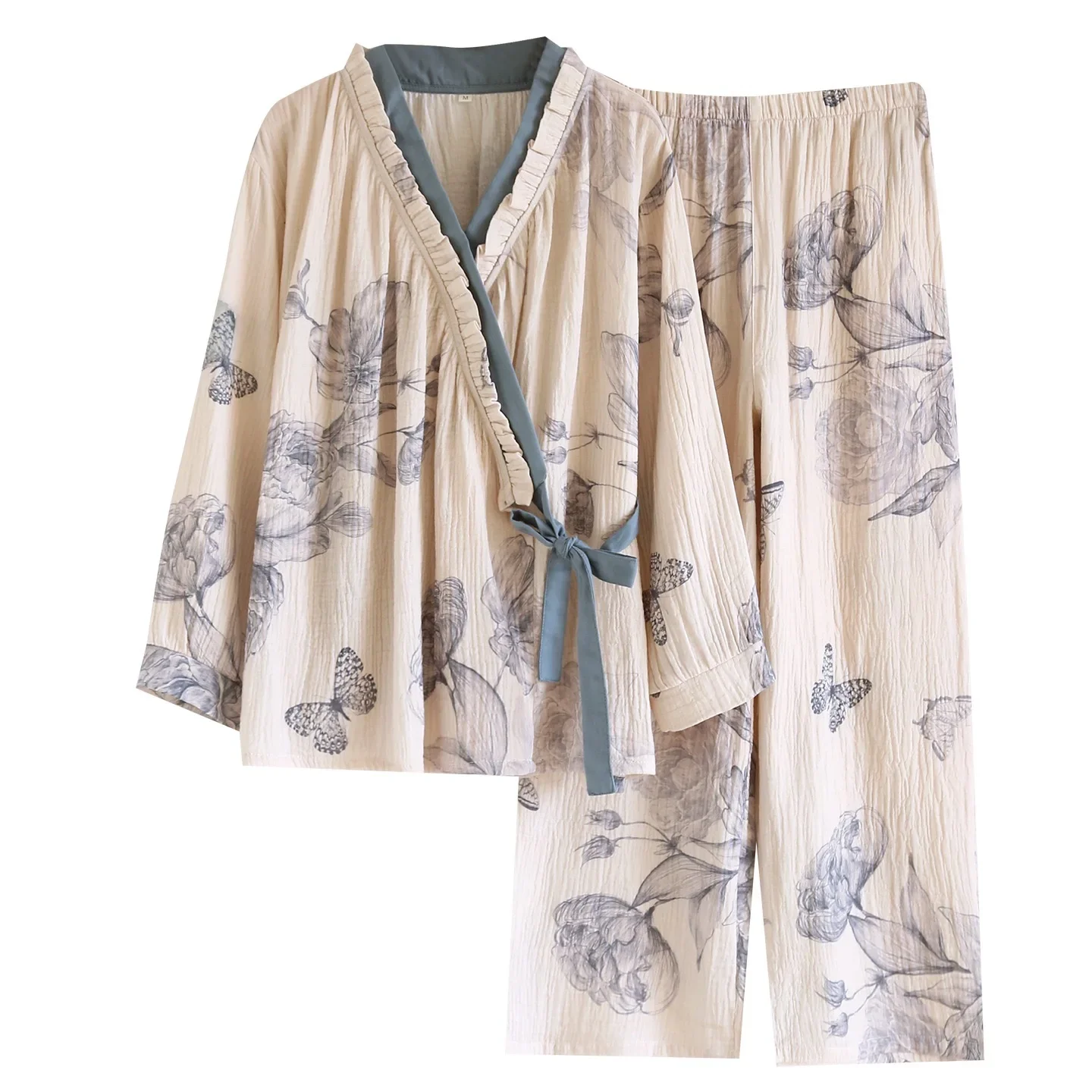 Women's Vintage Floral Butterfly Print V-Neck Kimono Pajama Set Spring and Autumn Long Sleeve Soft Cotton Loungewear Sleepwear
Women's Vintage Floral Butterfly Print V-Neck Kimono Pajama Set Spring and Autumn Long Sleeve Soft Cotton Loungewear Sleepwear