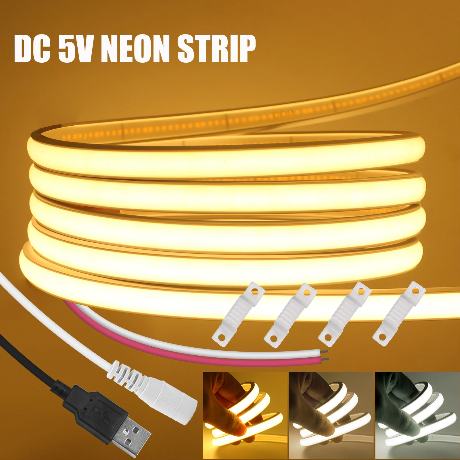 5V COB LED Strip with 2pin/DC/USB Wire 320LEDs/m Flexible Neon Sign Light Waterproof Bedroom Backlight DIY Decoration
5V COB LED Strip with 2pin/DC/USB Wire 320LEDs/m Flexible Neon Sign Light Waterproof Bedroom Backlight DIY Decoration