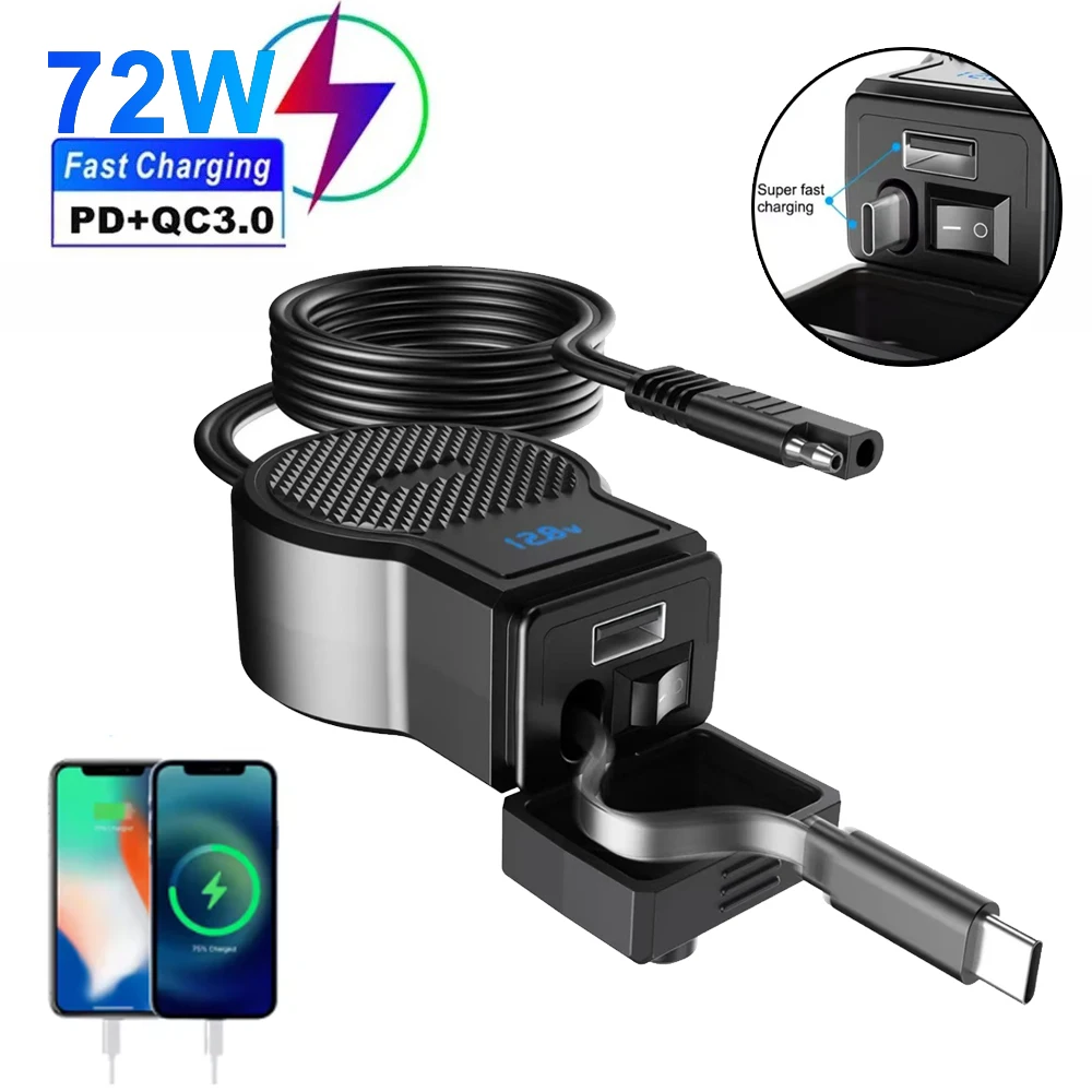 PD QC4.0 Motorcycle USB Fast Charger 72W Handlebar USB Socket with Switch Voltmeter Waterproof 12V Power Supply Adapter
PD QC4.0 Motorcycle USB Fast Charger 72W Handlebar USB Socket with Switch Voltmeter Waterproof 12V Power Supply Adapter