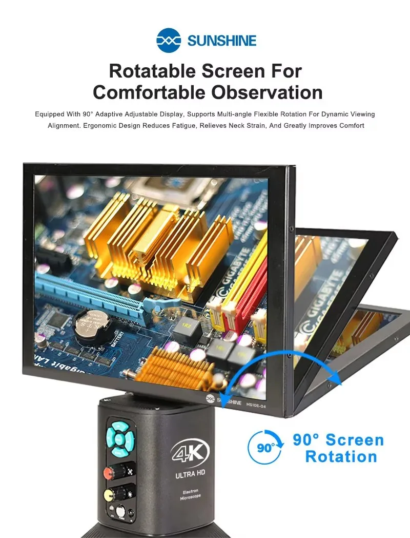 SUNSHINE MS10E-04 4k HD Digital Microscope 10.1 Inch Screen Adjustable Light Type-C HD Sensor For PCB Phone Laptop Repair Tool
SUNSHINE MS10E-04 4k HD Digital Microscope 10.1 Inch Screen Adjustable Light Type-C HD Sensor For PCB Phone Laptop Repair Tool
