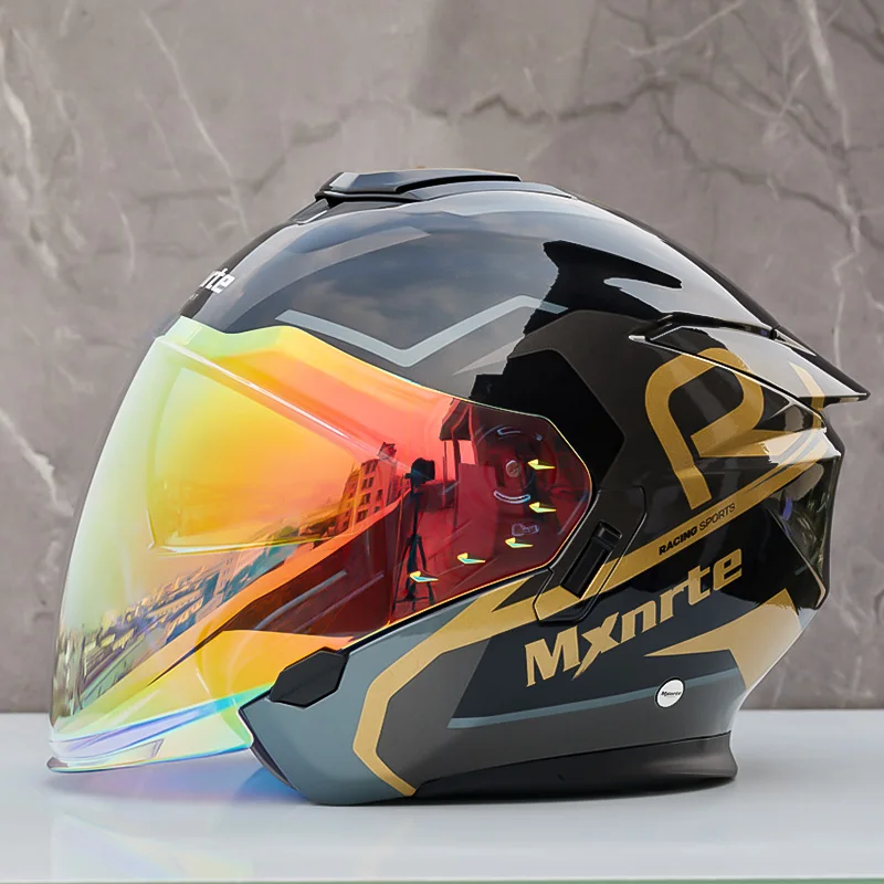 Double Lens Half Helmet Mxnrte Pro Black Gold Helmet Motorcycle Off-Road Safety Helmet DOT Approved Casco Casque Men and Women
Double Lens Half Helmet Mxnrte Pro Black Gold Helmet Motorcycle Off-Road Safety Helmet DOT Approved Casco Casque Men and Women