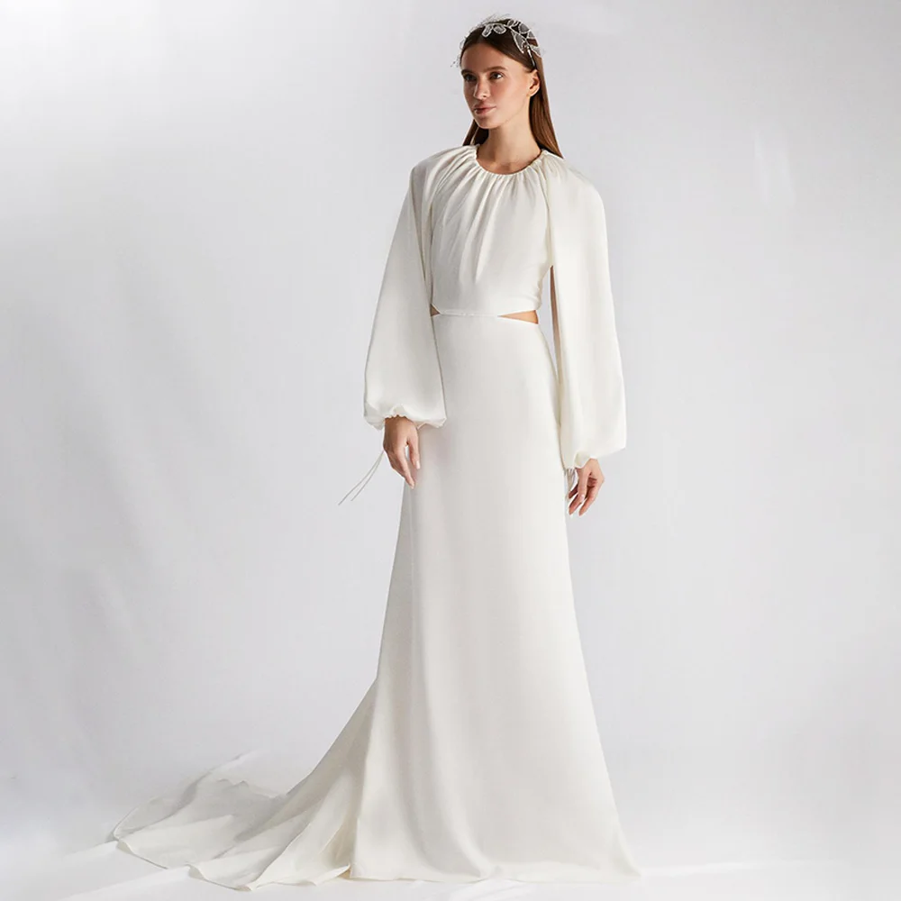 Modern Wedding Dress Long Puff Sleeves Cut Out A Line Gowns for Women 2023 Bride O Neck Backless Sexy Bridal Dresses
Modern Wedding Dress Long Puff Sleeves Cut Out A Line Gowns for Women 2023 Bride O Neck Backless Sexy Bridal Dresses