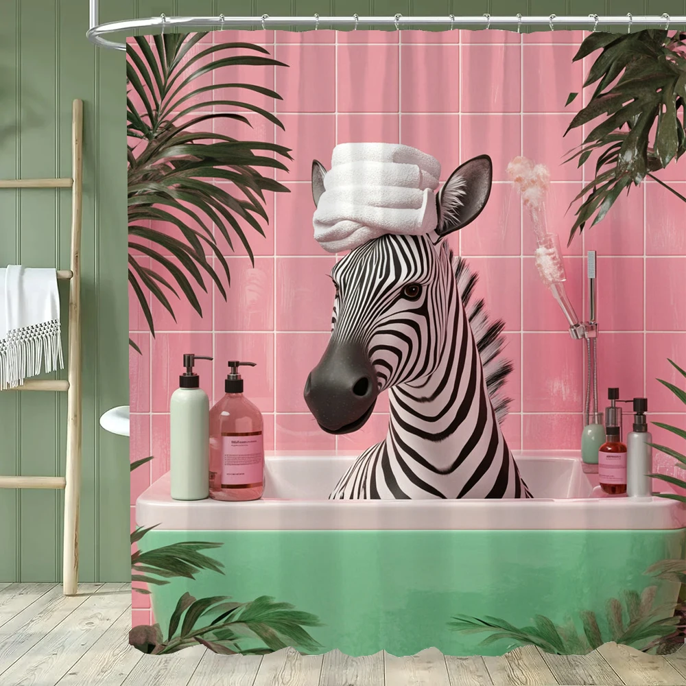 Занавеска для душа с изображением зебры в стильной и креативной ванной, с крючками, декоративная занавеска для ванной комнаты с тропическими растениями и животными
Занавеска для душа с изображением зебры в стильной и креативной ванной, с крючками, декоративная занавеска для ванной комнаты с тропическими растениями и животными