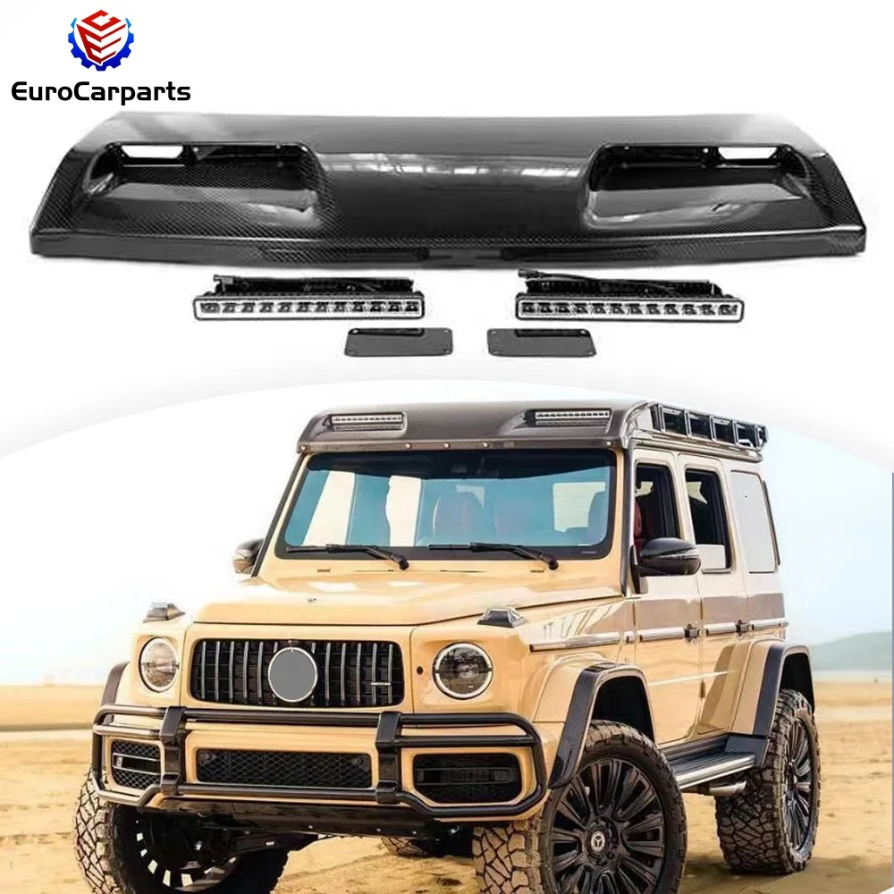2019 год W464 W463A G class G63 G500 G350 4X4 Передний спойлер на крышу со светодиодом DRL из сухого углеродного волокна
2019 год W464 W463A G class G63 G500 G350 4X4 Передний спойлер на крышу со светодиодом DRL из сухого углеродного волокна