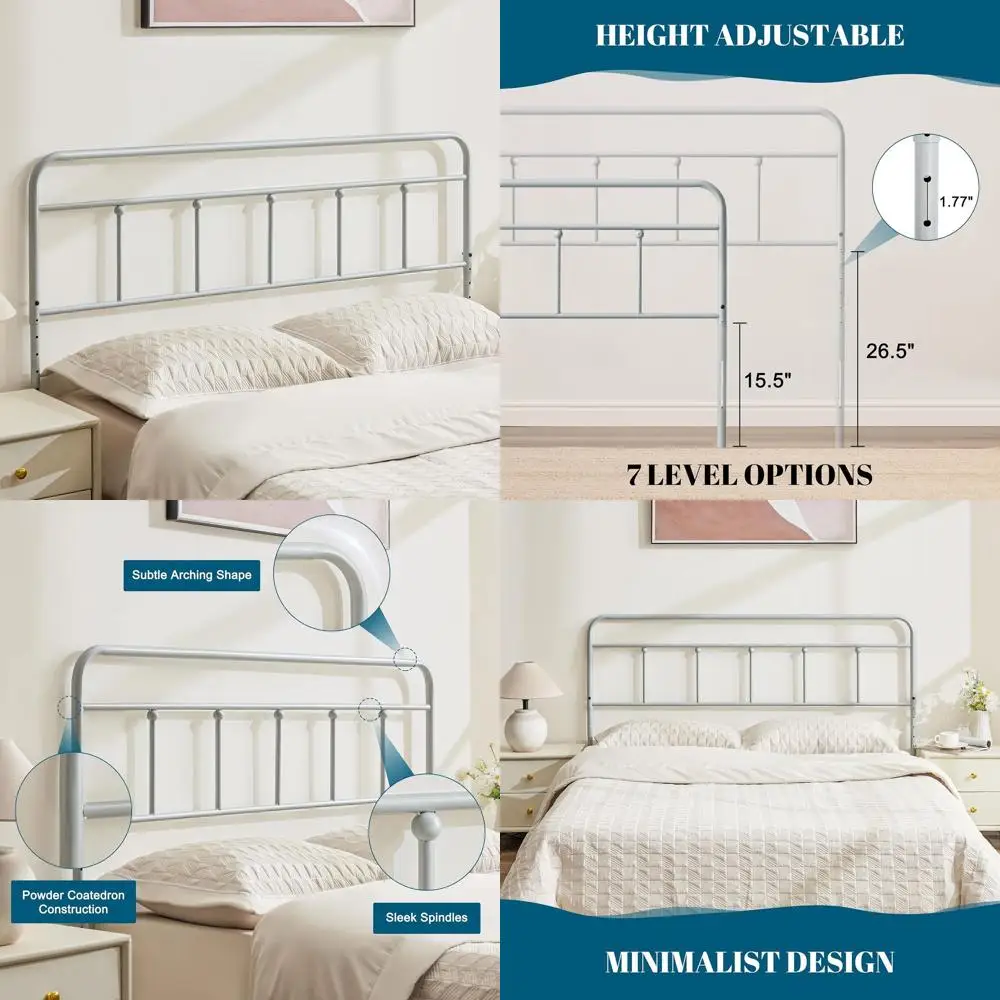 Adjustable Height Iron Queen Bed Frame, Durable Metal Board, Grey Vintage Style
Adjustable Height Iron Queen Bed Frame, Durable Metal Board, Grey Vintage Style