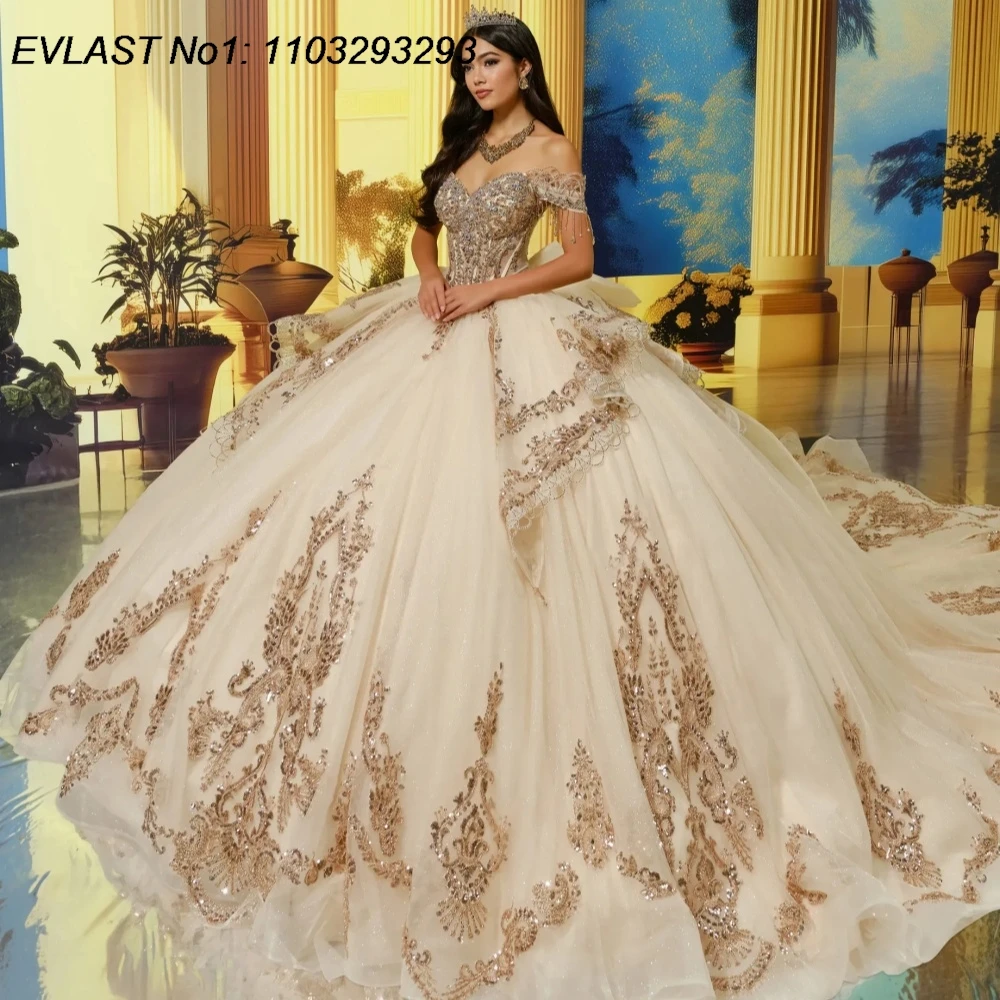 EVLAST Customized Glitter Champagne Quinceanera Dress Ball Gown Lace Applique Beading Bow Sweet 16 Vestidos De 15 Anos AQ159
EVLAST Customized Glitter Champagne Quinceanera Dress Ball Gown Lace Applique Beading Bow Sweet 16 Vestidos De 15 Anos AQ159