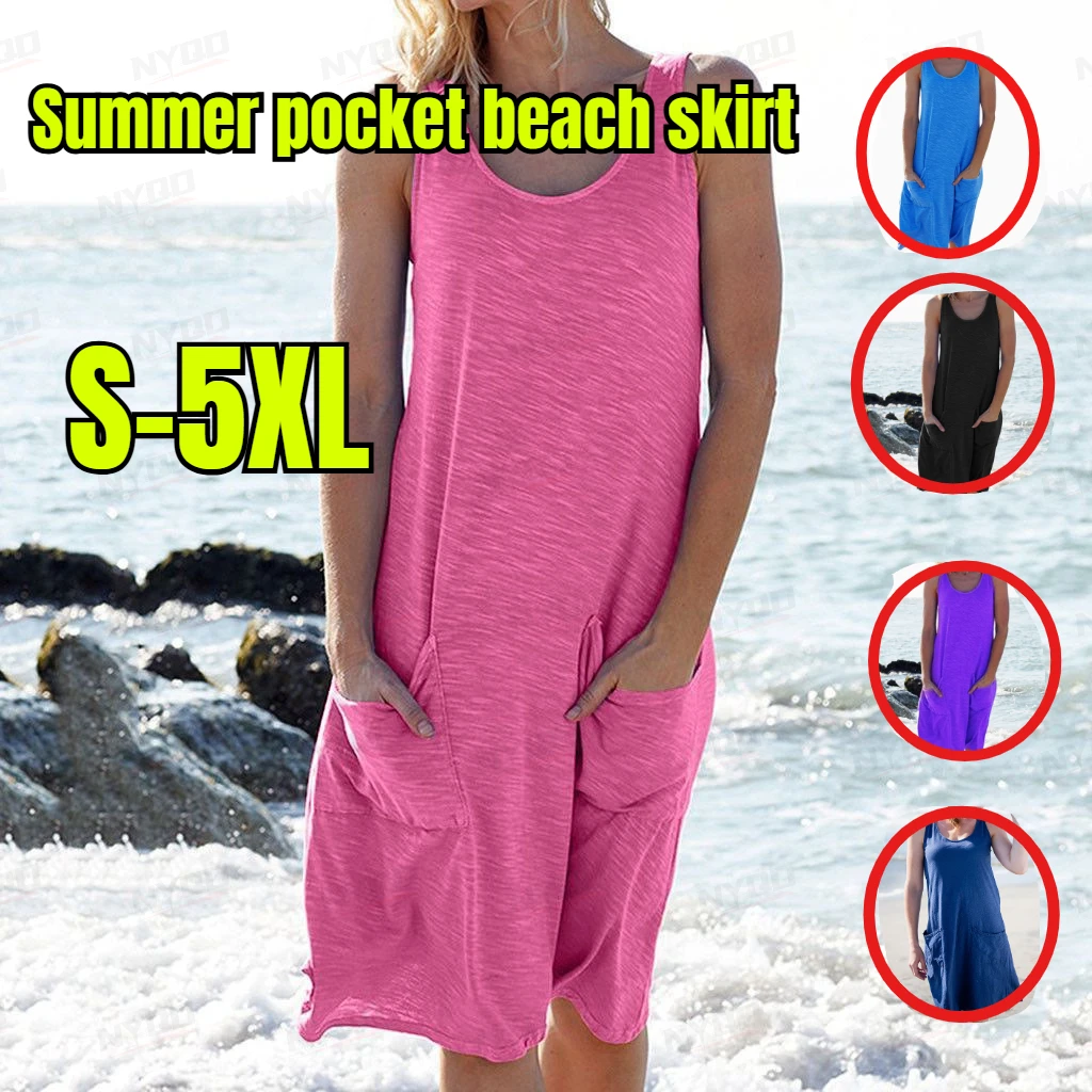 New Summer Pocket Beach Dress Medium and Long Dress Solid Color Sleeveless Knitted Casual Vest Dress Women's Beach T-shirt
New Summer Pocket Beach Dress Medium and Long Dress Solid Color Sleeveless Knitted Casual Vest Dress Women's Beach T-shirt