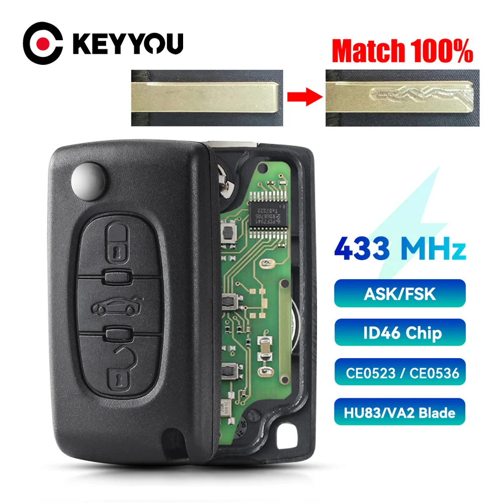 KEYYOU With Cutting Service 3 Buttons Remote Key CE0523/CE0536 for Peugeot 207 208 307 308 407 408 607 433MHZ ID46 HU83/VA2
KEYYOU With Cutting Service 3 Buttons Remote Key CE0523/CE0536 for Peugeot 207 208 307 308 407 408 607 433MHZ ID46 HU83/VA2