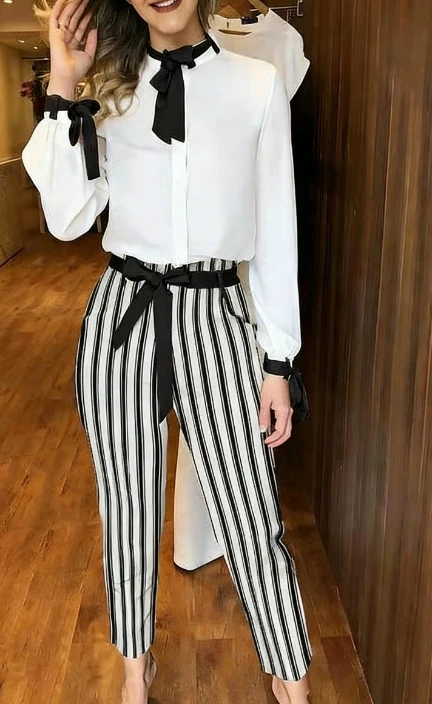 Women's Bow-Detail Blouse and Pants Set Long Sleeves Lightweight Fabric for Spring Daily Commutes
Women's Bow-Detail Blouse and Pants Set Long Sleeves Lightweight Fabric for Spring Daily Commutes