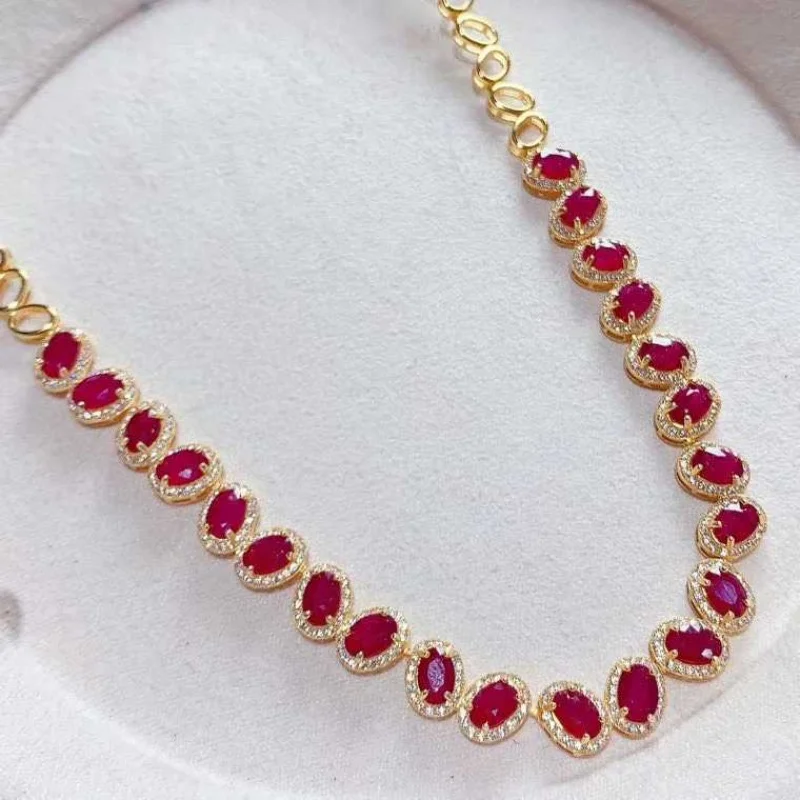 Elegant Halo Natural Ruby 4*6mm Choker Necklace S925 Silver Party Statement Piece
Elegant Halo Natural Ruby 4*6mm Choker Necklace S925 Silver Party Statement Piece