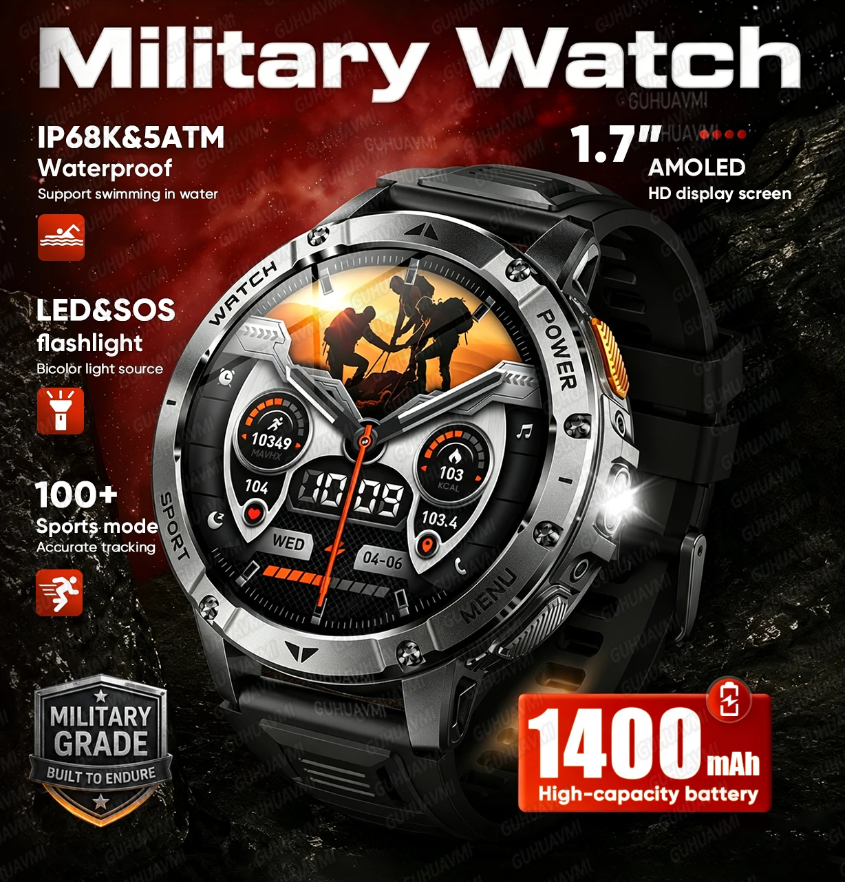 2026 New 1400mAh Battery Military Smart Watch Men 1.7" AMOLED Screen 5ATM Waterproof Tactical Flashlight SOS Call Smartwatch IOS
2026 New 1400mAh Battery Military Smart Watch Men 1.7" AMOLED Screen 5ATM Waterproof Tactical Flashlight SOS Call Smartwatch IOS
