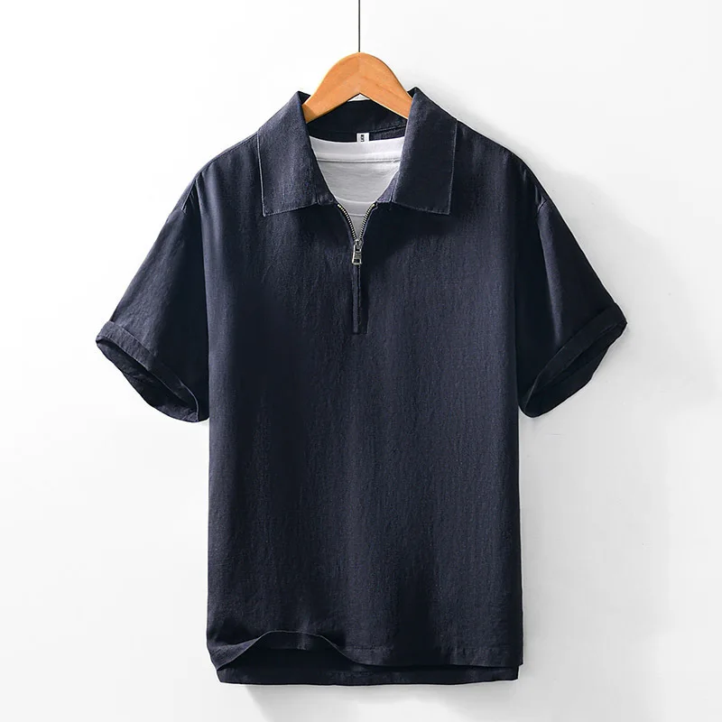 Casual Linen Zipper Shirt Simple Half Sleeve Pure Color Upper Apparel Leisure Sport Style round Neck Men's Shirt
Casual Linen Zipper Shirt Simple Half Sleeve Pure Color Upper Apparel Leisure Sport Style round Neck Men's Shirt