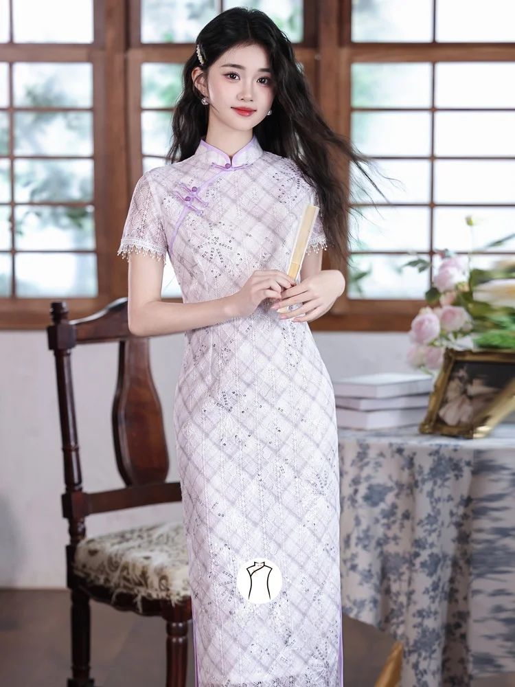 Elegant Purple Young Style Girl's Dress Gentle Beautiful Vintage Long Qipao Short Sleeve Floral Pattern Breathable
Elegant Purple Young Style Girl's Dress Gentle Beautiful Vintage Long Qipao Short Sleeve Floral Pattern Breathable