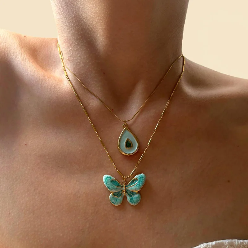 Retro Stainless Steel Enamel Green Butterfly Water Droplet Pendant Necklace for Women Layered Clavicle Chain Party Jewelry Gifts
Retro Stainless Steel Enamel Green Butterfly Water Droplet Pendant Necklace for Women Layered Clavicle Chain Party Jewelry Gifts