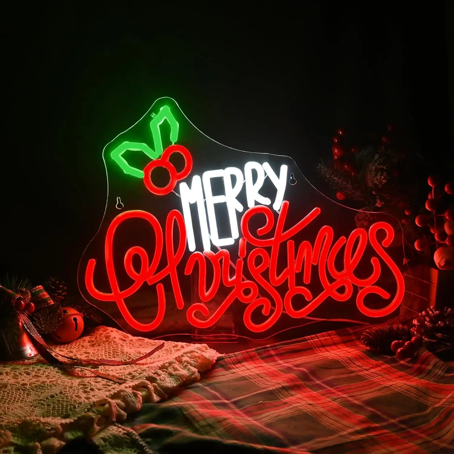 Merry Christmas Neon Sign Holly Berries for Christmas Decor Holiday Party Wall Decoration USB Powered Adjustable Brightness
Merry Christmas Neon Sign Holly Berries for Christmas Decor Holiday Party Wall Decoration USB Powered Adjustable Brightness