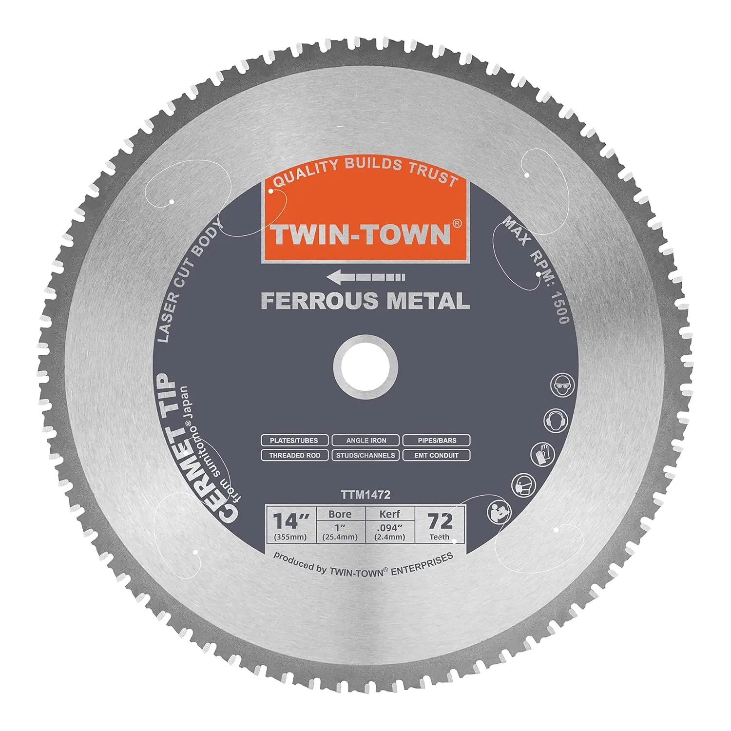 14-Inch 72 Teeth Dry Cut Metal Saw Blade for Steel and Ferrous Metal, 1-Inch Arbor, 1500 RPM
14-Inch 72 Teeth Dry Cut Metal Saw Blade for Steel and Ferrous Metal, 1-Inch Arbor, 1500 RPM