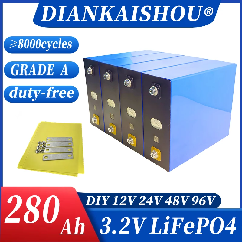 3.2V 280Ah new Grade A 8000 cycle Lifepo4 Battery Lithium iron phosphate Rechargeable Cell For DIY 12V 24V RV Solar Camping
3.2V 280Ah new Grade A 8000 cycle Lifepo4 Battery Lithium iron phosphate Rechargeable Cell For DIY 12V 24V RV Solar Camping