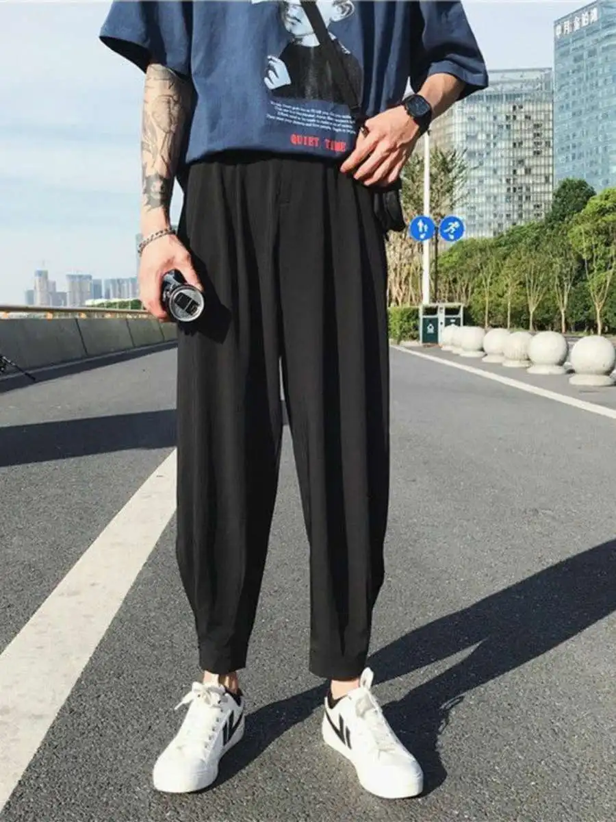 Casual Ice Silk Men's Pants Korean Style Loose Fit Nine-Tenths Summer Thin Black Small West Loose Leggings Straight Leg Style
Casual Ice Silk Men's Pants Korean Style Loose Fit Nine-Tenths Summer Thin Black Small West Loose Leggings Straight Leg Style