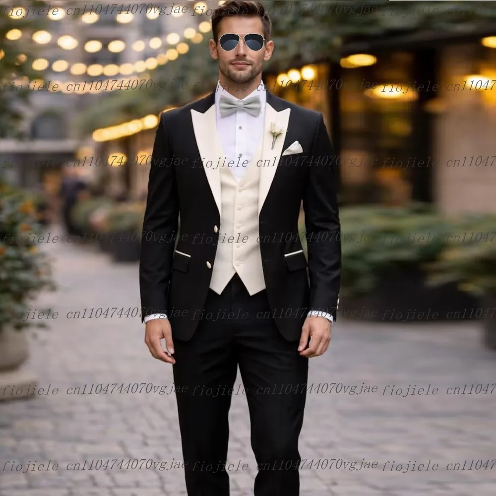 New Black And Ivory Men Suit Formal Wedding Party Groom Business Male Tuxedos Customized 3 Piece Set Jacket Vest Pants
New Black And Ivory Men Suit Formal Wedding Party Groom Business Male Tuxedos Customized 3 Piece Set Jacket Vest Pants