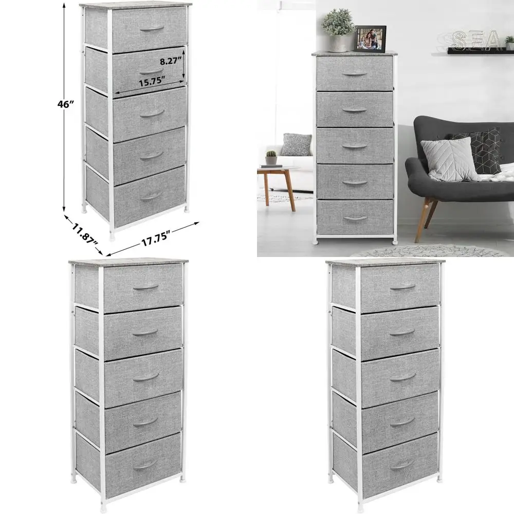 Прикроватная тумбочка с 5 ящиками, стальным каркасом, деревянной столешницей и тканевыми корзинами для дома, спальни, офиса, общежития
Прикроватная тумбочка с 5 ящиками, стальным каркасом, деревянной столешницей и тканевыми корзинами для дома, спальни, офиса, общежития