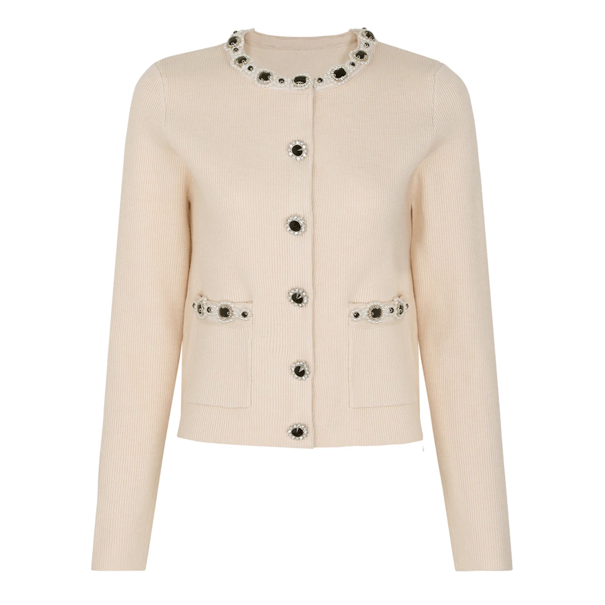 High Quality Spring And Autumn New Fashion Commuting Style Gemstone Nail Bead Knitted Material Long Sleeved Women's Top Jacket
High Quality Spring And Autumn New Fashion Commuting Style Gemstone Nail Bead Knitted Material Long Sleeved Women's Top Jacket