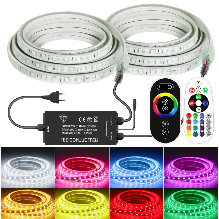 220V Waterproof RGB Led Strip 5050SMD Christmas Lights 2500W RF Touch/Remote Control Flexible RGB Tape Outdoor Home Decoration
220V Waterproof RGB Led Strip 5050SMD Christmas Lights 2500W RF Touch/Remote Control Flexible RGB Tape Outdoor Home Decoration