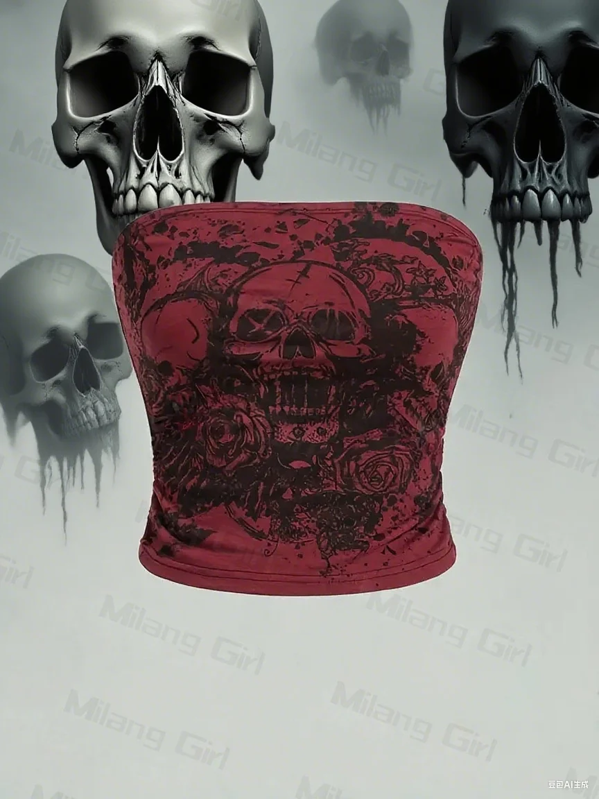 2025 new summer personalized skull, Gothic style, dark Halloween print, cultural cut, fitted strapless, tubular vest, wrapped ar
2025 new summer personalized skull, Gothic style, dark Halloween print, cultural cut, fitted strapless, tubular vest, wrapped ar