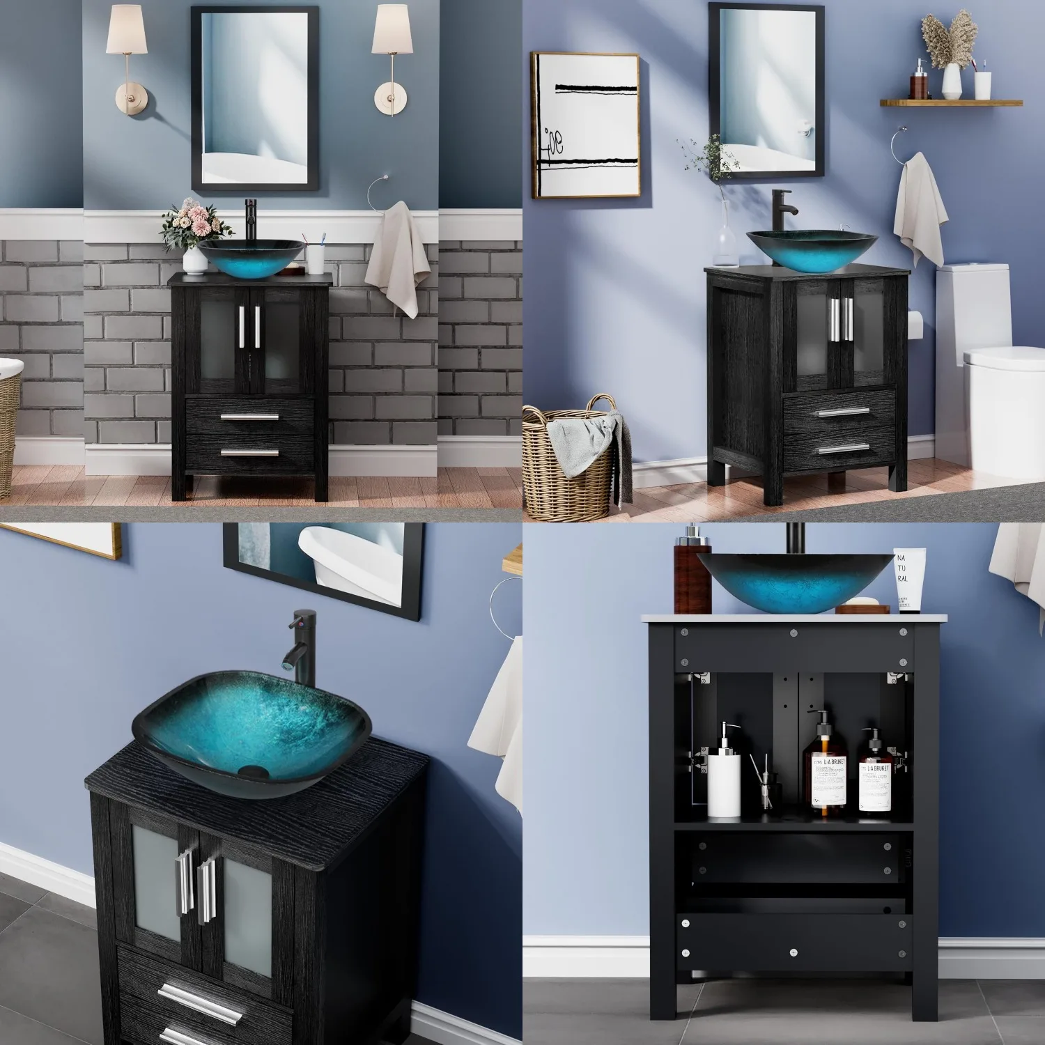 Black 24" Vanity Glass Sink Faucet Combo Water-Save Soft-Close Mirror Optional, Customized
Black 24" Vanity Glass Sink Faucet Combo Water-Save Soft-Close Mirror Optional, Customized