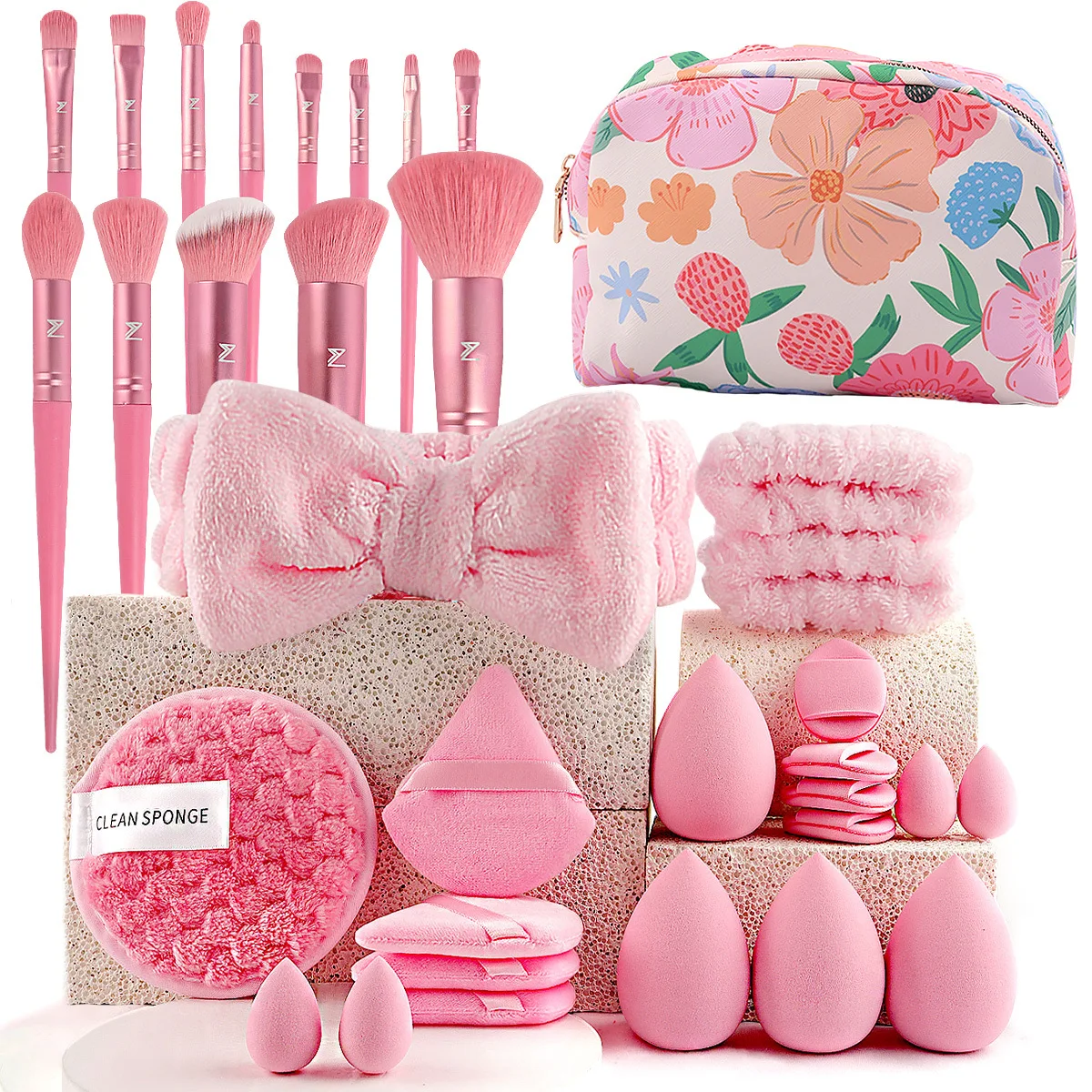 34 Pcs Pink Makeup Brush Set with Bow Headband & Clean Sponge Professional Beauty Blender Kit Waterproof PU Bag for Women
34 Pcs Pink Makeup Brush Set with Bow Headband & Clean Sponge Professional Beauty Blender Kit Waterproof PU Bag for Women