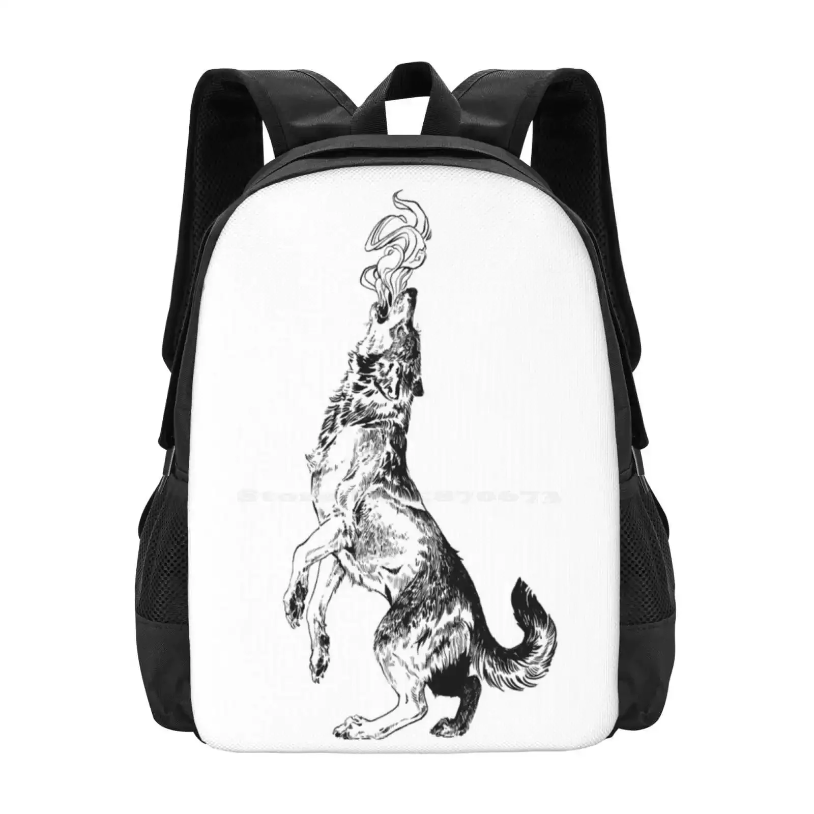 Howling Wolf Pattern Design Laptop Travel School Bags Wolf Howl Howling Ink Tattoo